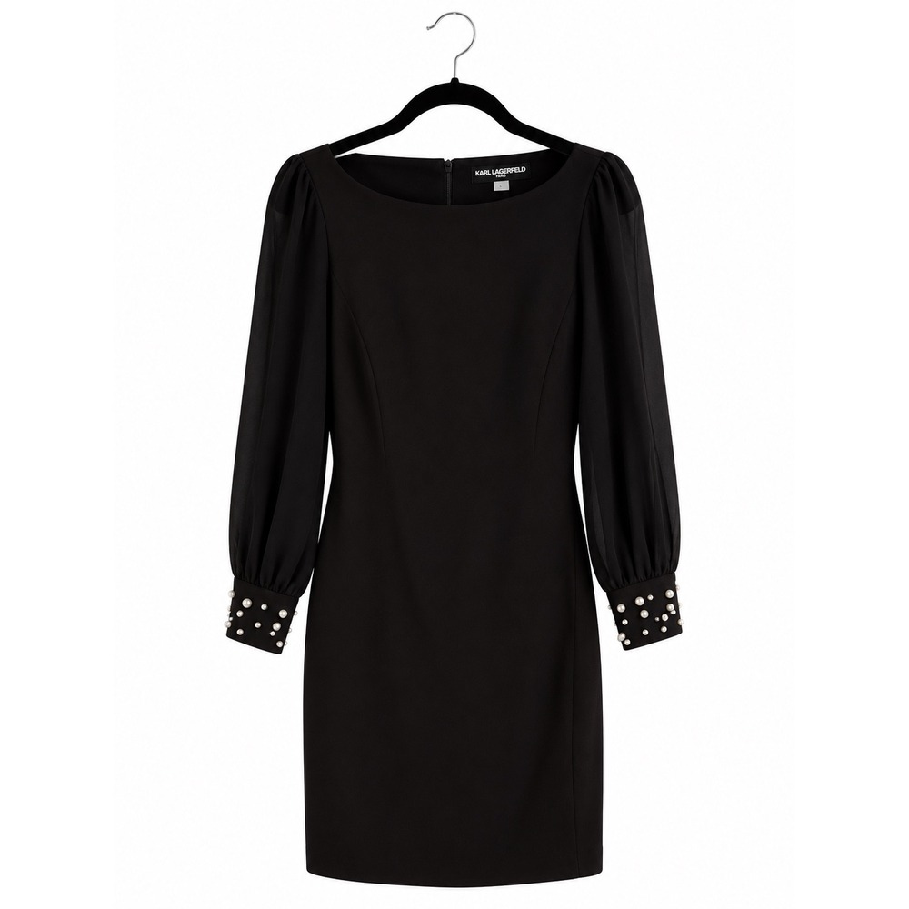 Karl Lagerfeld Paris Black Pearl Cuff Sheath Dress NWT Size 8 Cocktail Holiday
